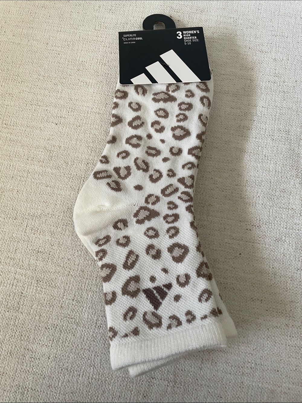 adidas Women's Leopard Crew Socks - White and Brown 3 pairs